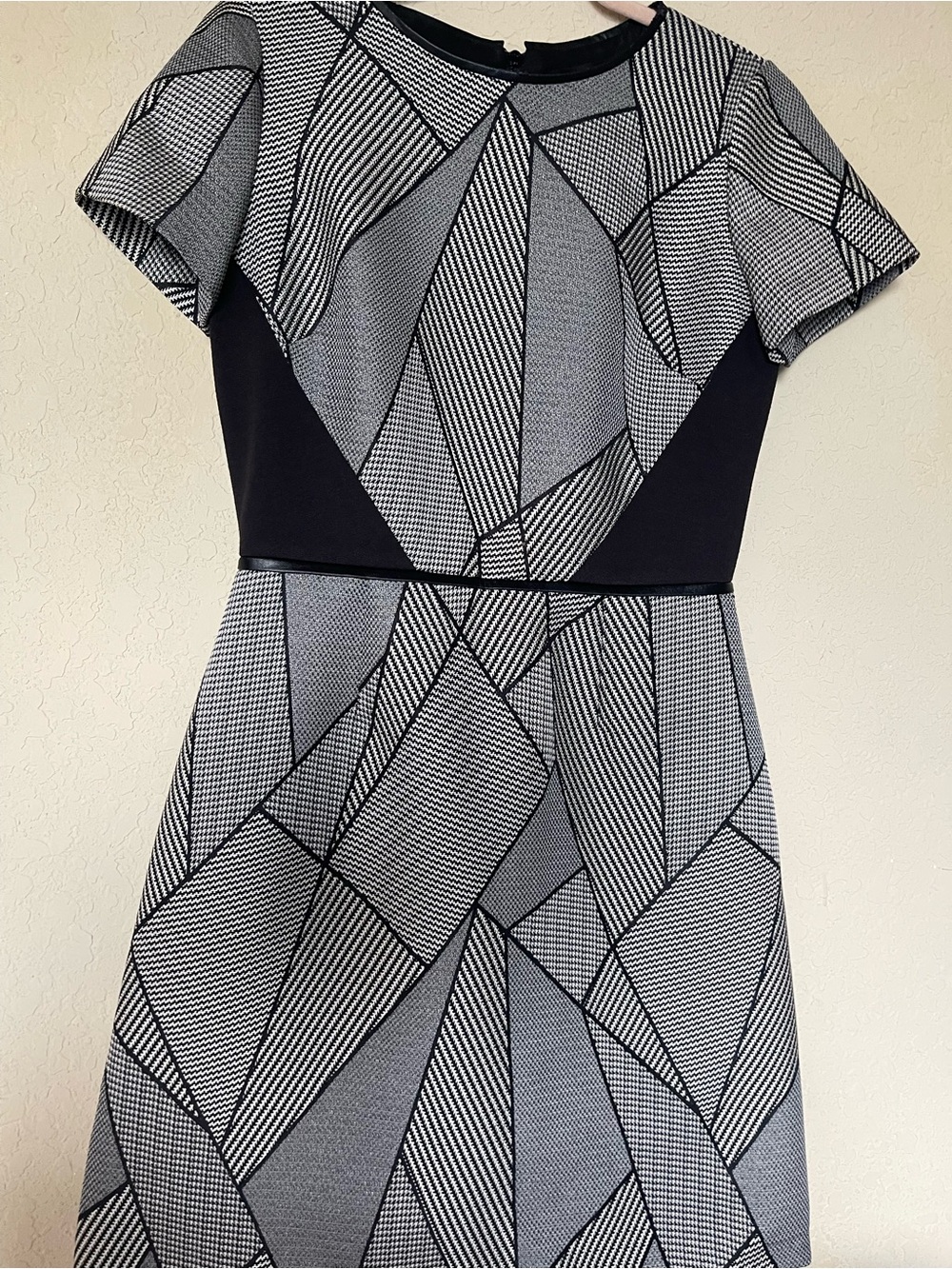 Geometric Black and Gray Fit & Flare Dress